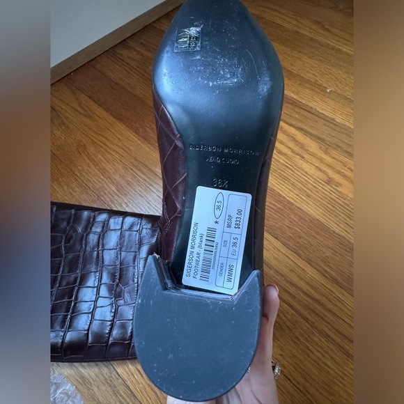 New! $833 Sigerson Morrison Brown Red Knee High Croc Leather‎ block heel boots - Picture 10 of 10